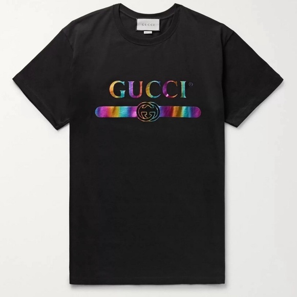 Gucci Black Tee with Multicolor Logo